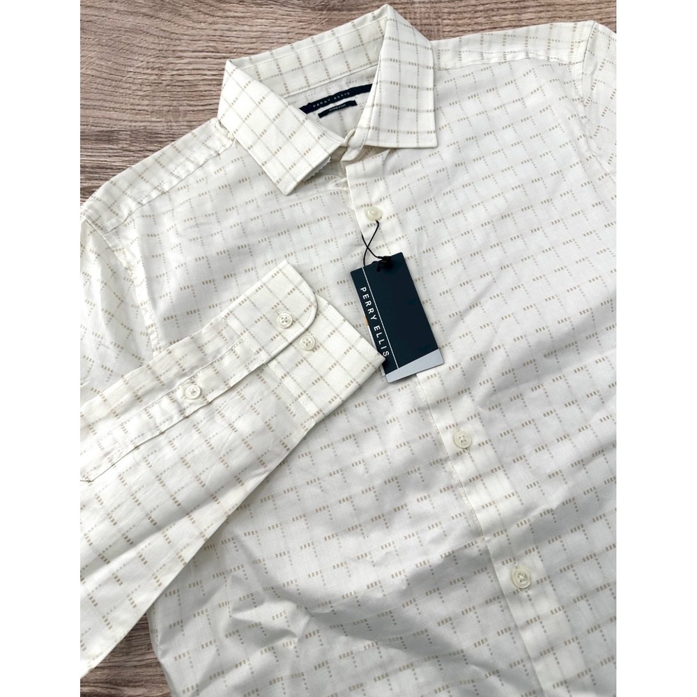 NEW Perry Ellis White Oeko-Tex Tech Cotton Stretch Button Down Shirt Men's Small
